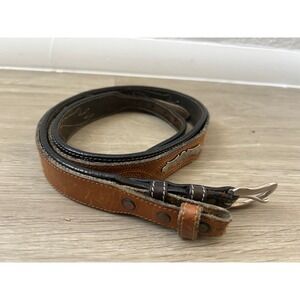 Vintage Western Leather Ranger Belt‎ Brown Two Tone Silver Concho Tooled 35 Inch